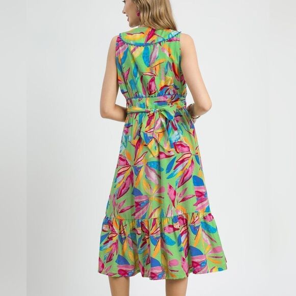 I'm Taken ⭐️ UMGEE Ruffled Hem Sleeveless Midi Dress Fun Floral sz Medium - Picture 5 of 6